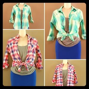 Free to bundle | Plaid gingham button up top set